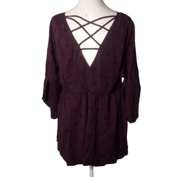 Torrid Babydoll Stretch Challis Top Burgundy With Navy Blue Polka Dots Size 2 2X - Picture 4 of 11